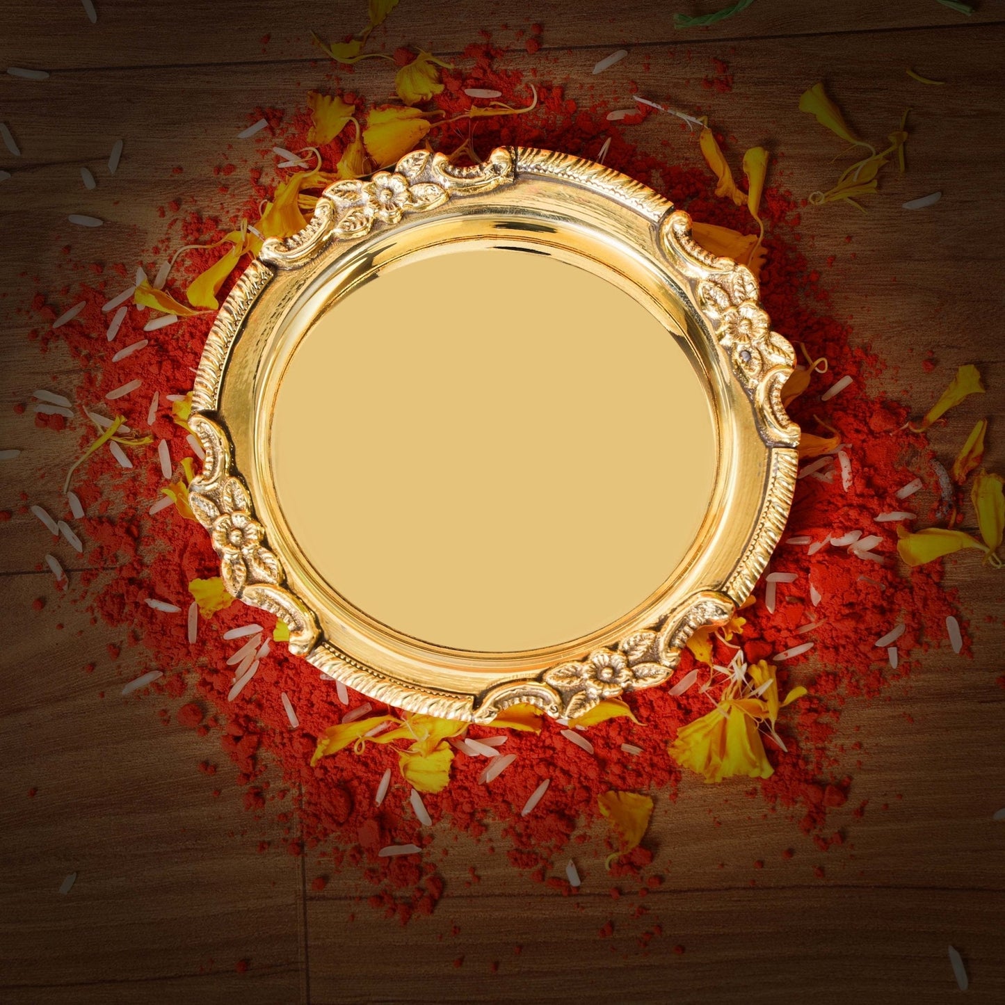 Brass Medium Size Plate | Puja | Small Serving - Sama Homes