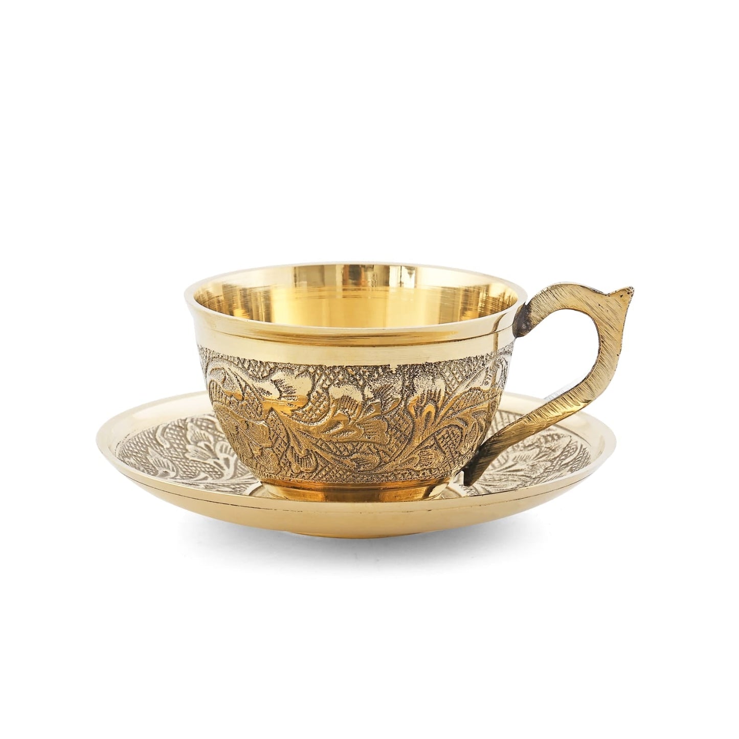Handcrafted Brass Cup Saucer Set - Elegant Vintage Drinkware for Tea and Coffee | Boho Kitchen - Sama Homes