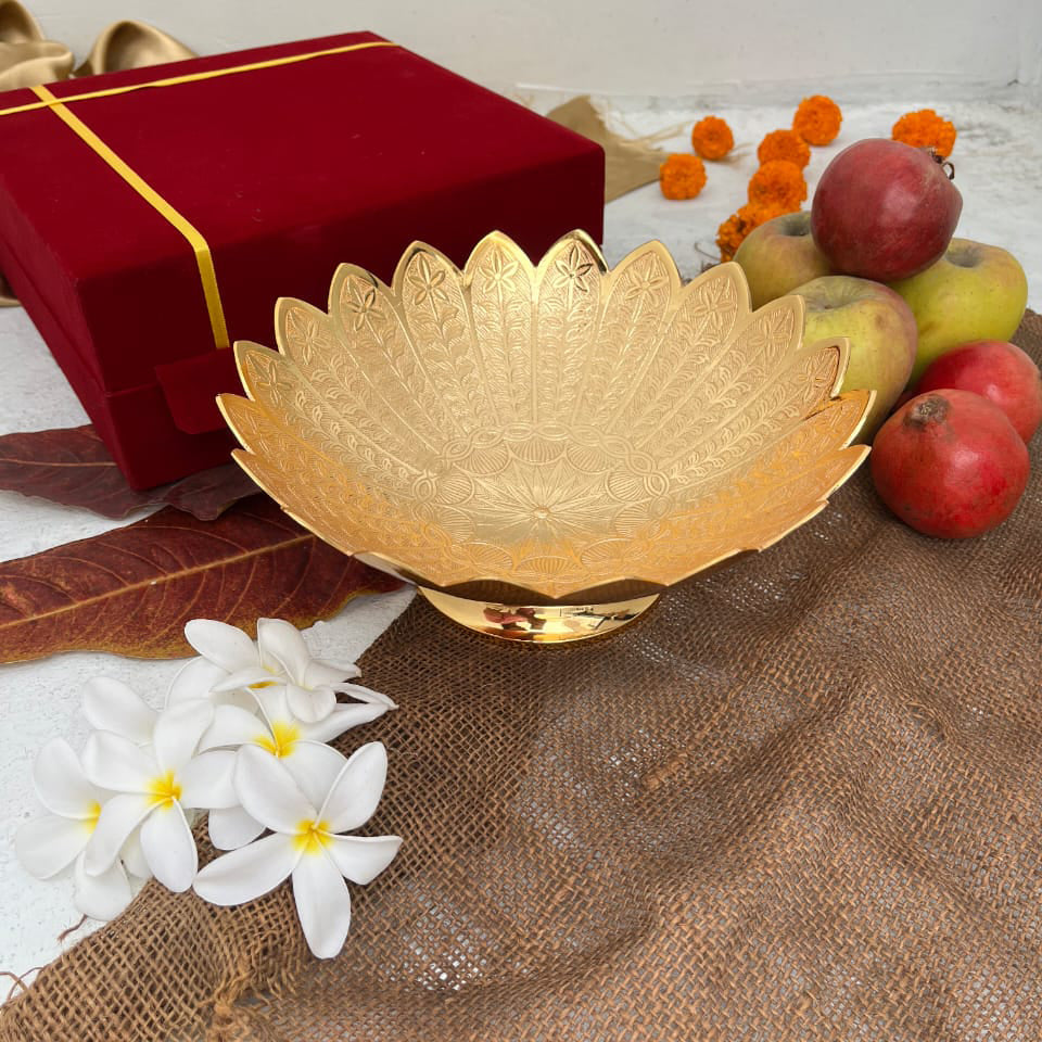 Brass Etched Bowl with Velvet Box - Sama Homes