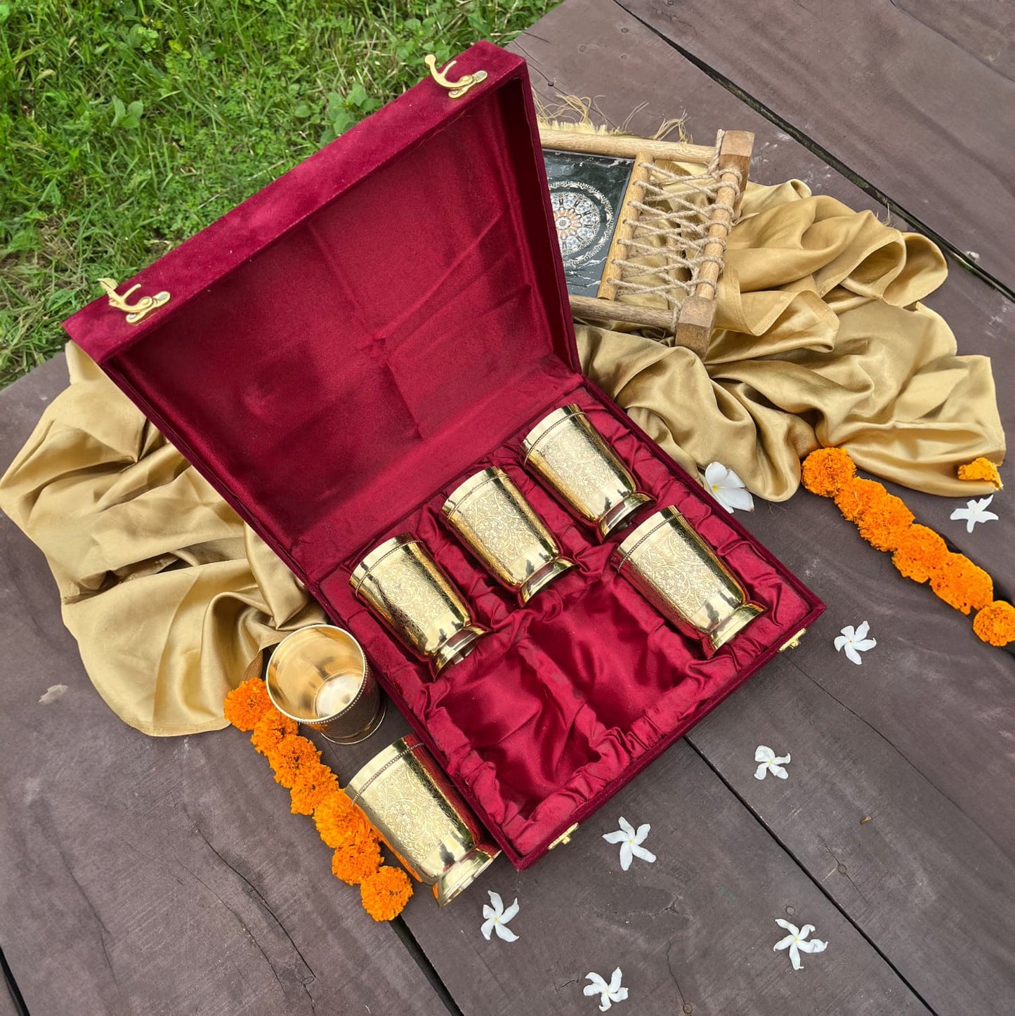 6-Piece Brass Glass Set with Velvet Box | Sustainable & Healthy Living Essentials - Sama Homes