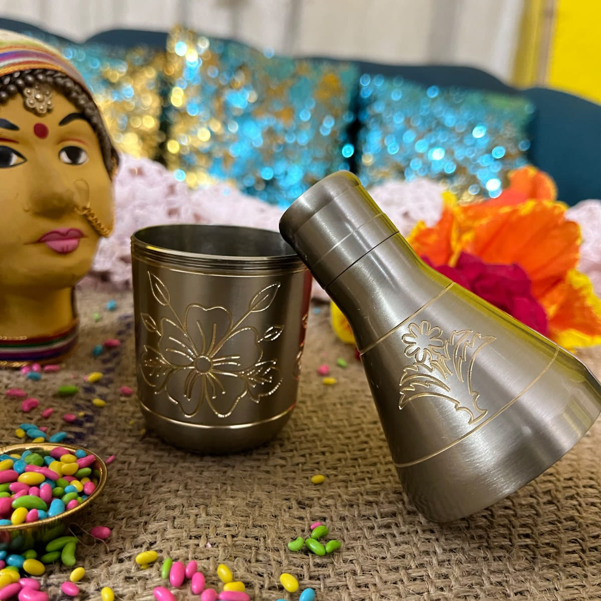 Brass Mukhwas Bottle - Sama Homes