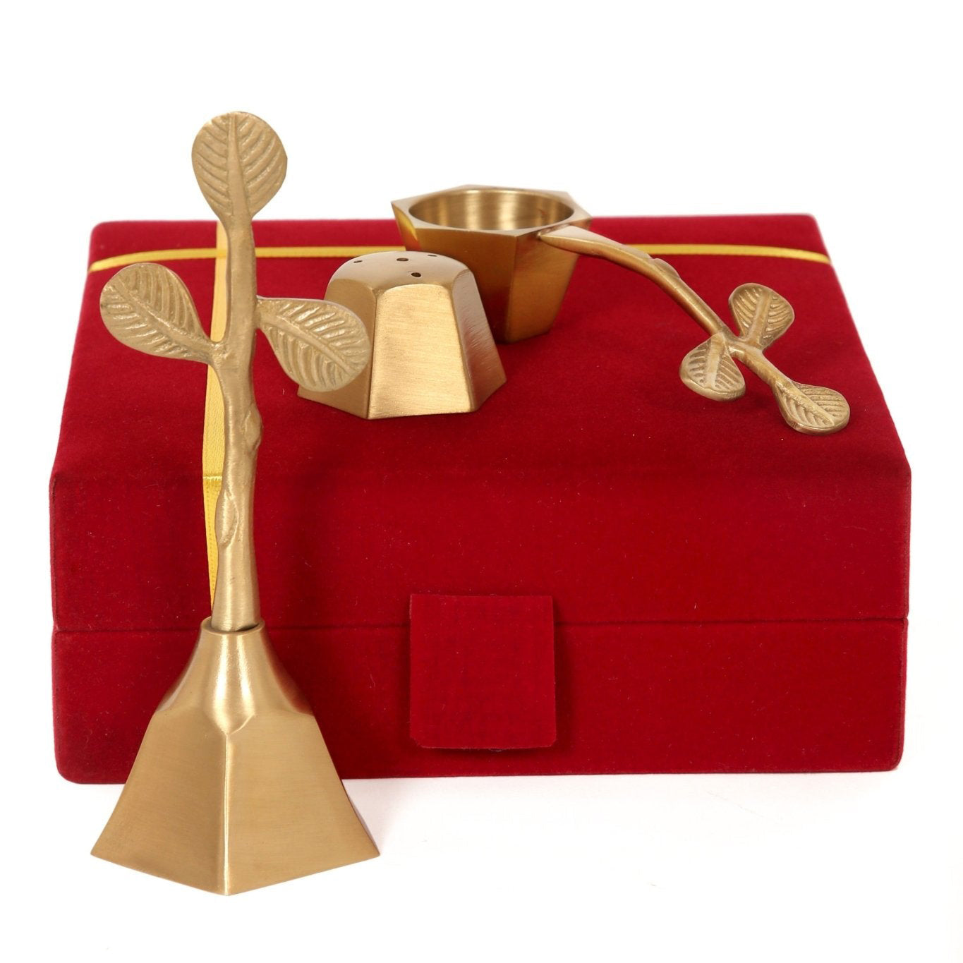 Brass Pooja Set Matte Finish with Velvet Box - Sama Homes