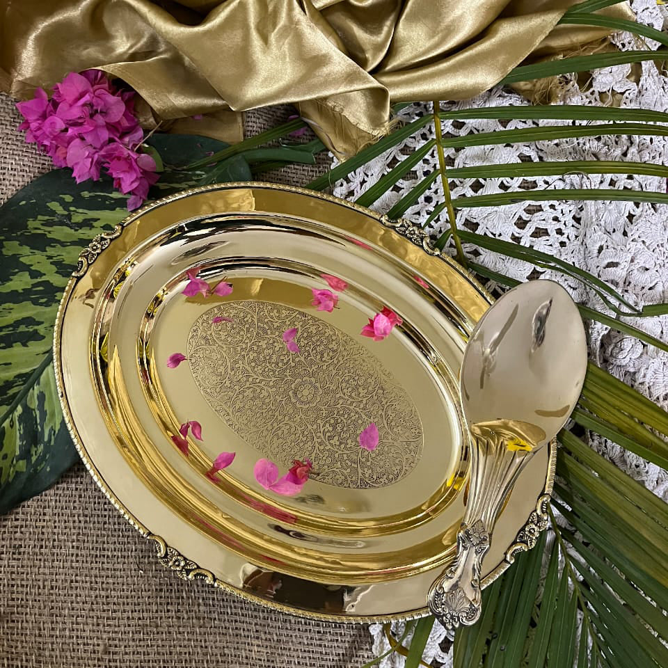 Brass Rice Plate with Rice Serving Spoon - Sama Homes