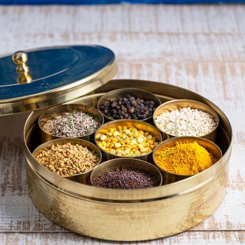 Traditional Brass Spice Box (Masala Dabba- Anjaraipetti) - Sama Homes