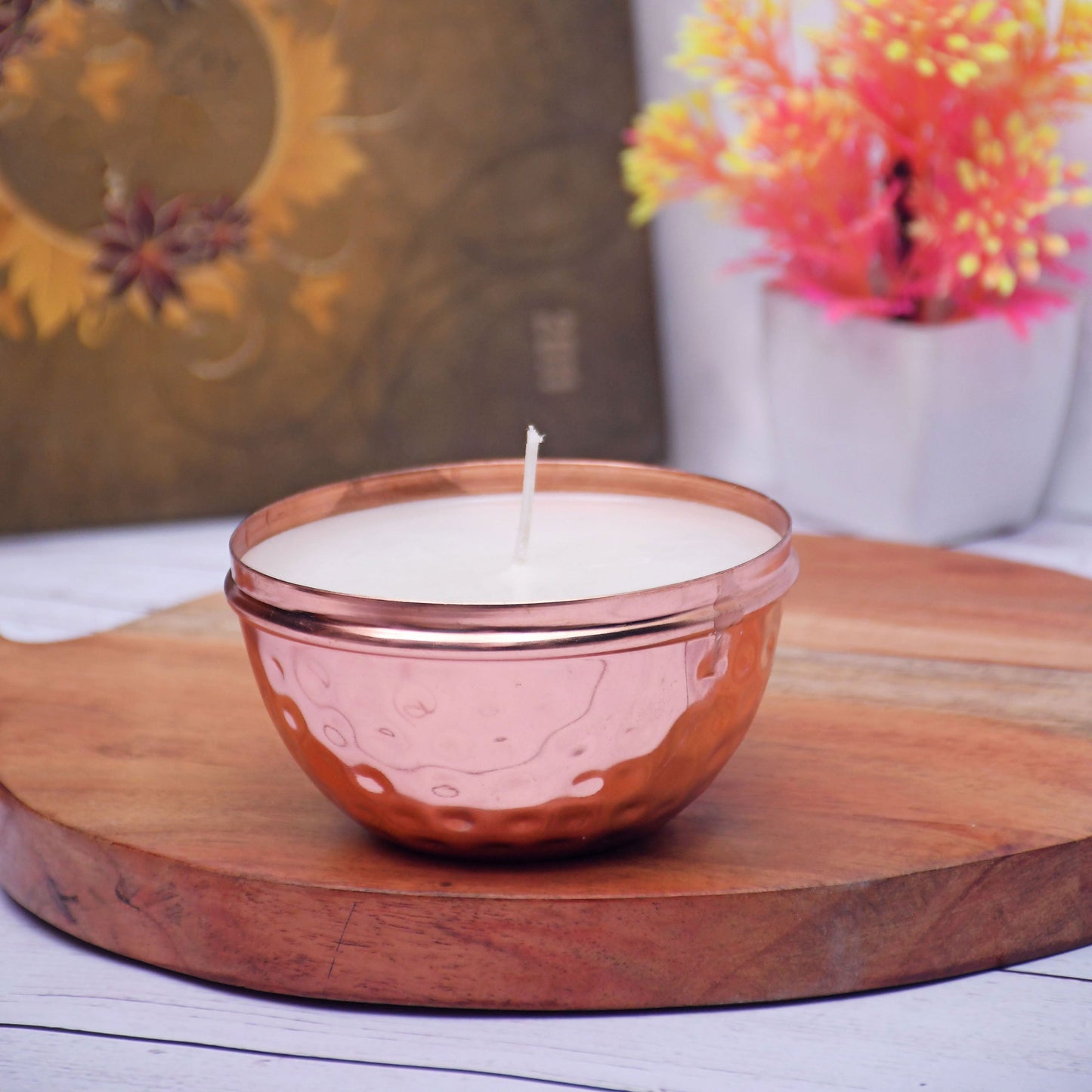 Copper Finish Hammered Votive with Soy Wax Candle French Vanilla - Sama Homes
