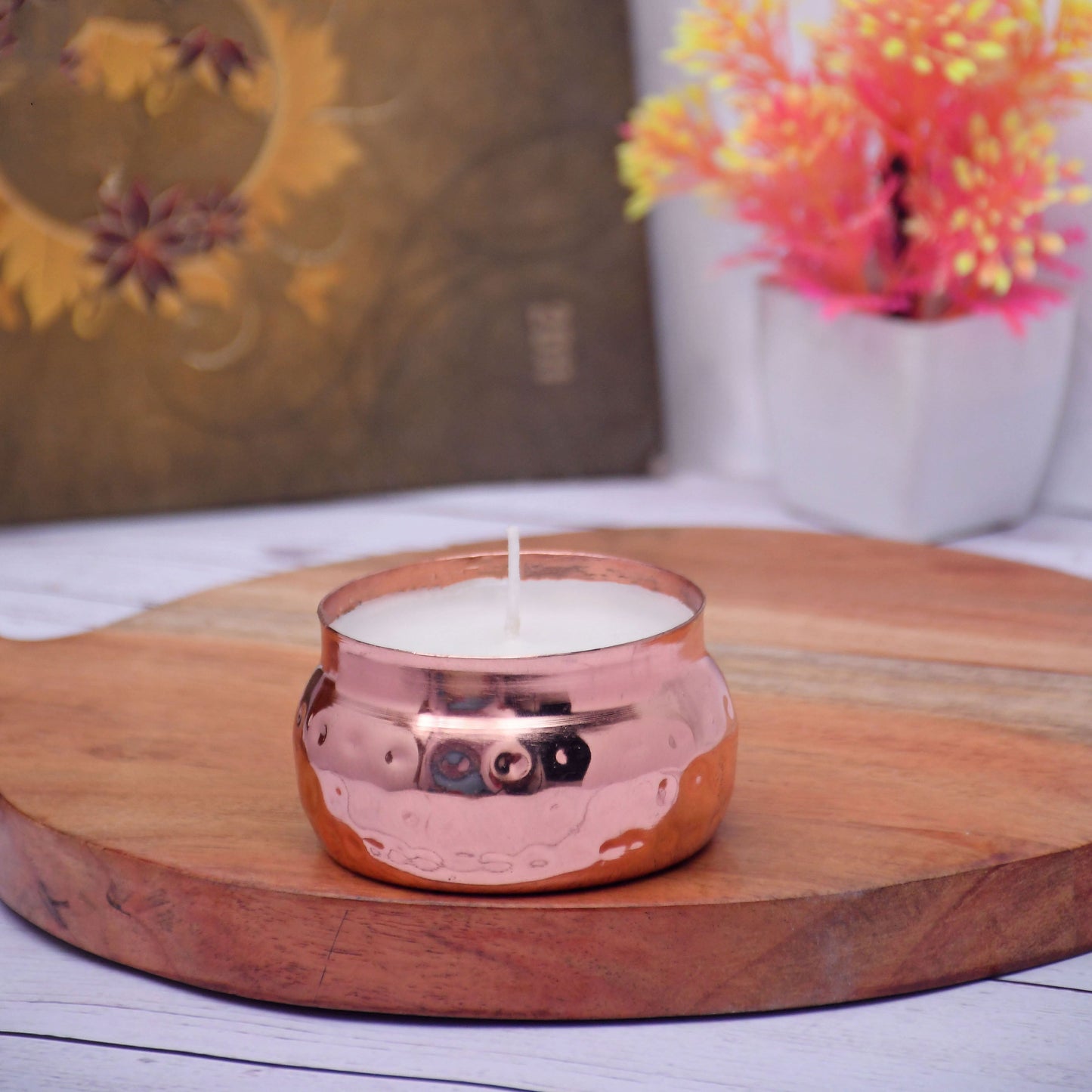 Copper Finish Hammered Votive with Soy Wax Candle French Vanilla - Sama Homes