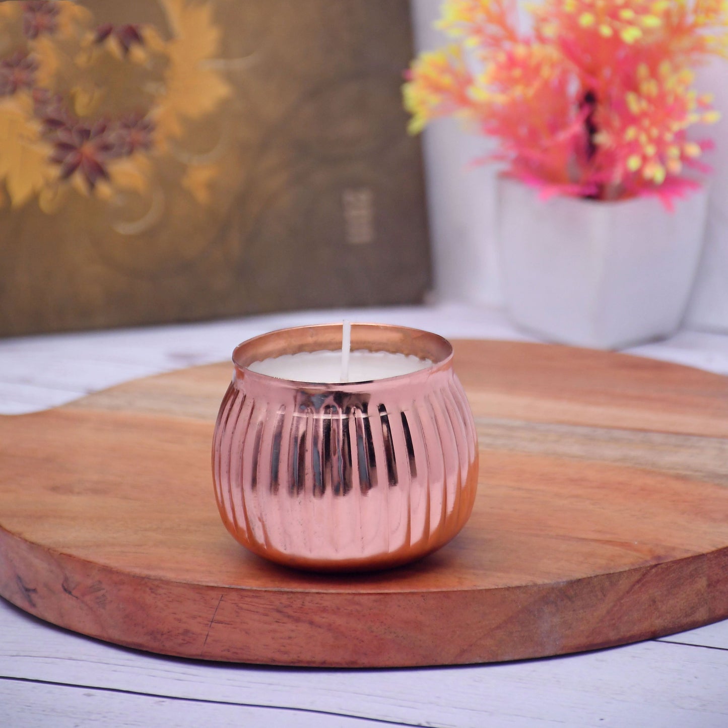 Copper Finish Votive with Rope Design Soy Wax Candle French Vanilla - Sama Homes