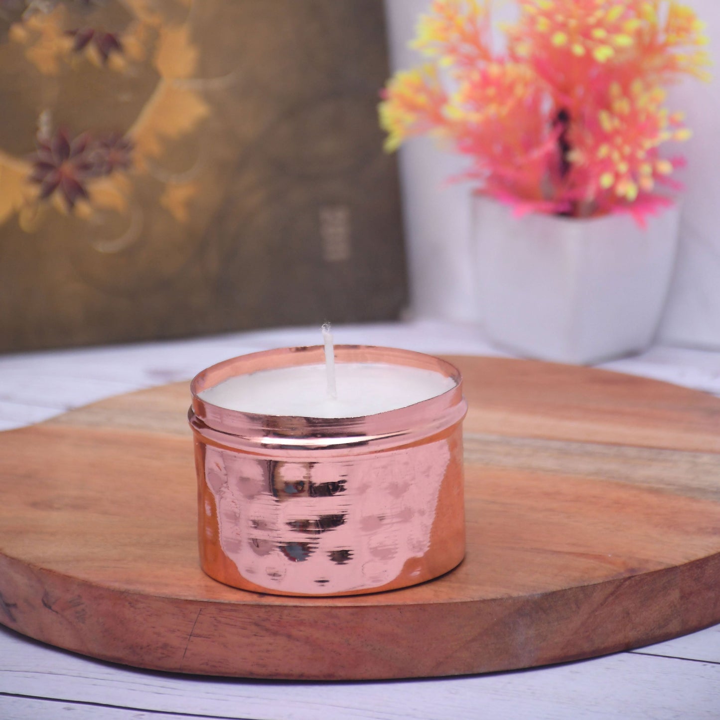 Copper Finish Hammered Votive with Soy Wax Candle French Vanilla (Small) - Sama Homes