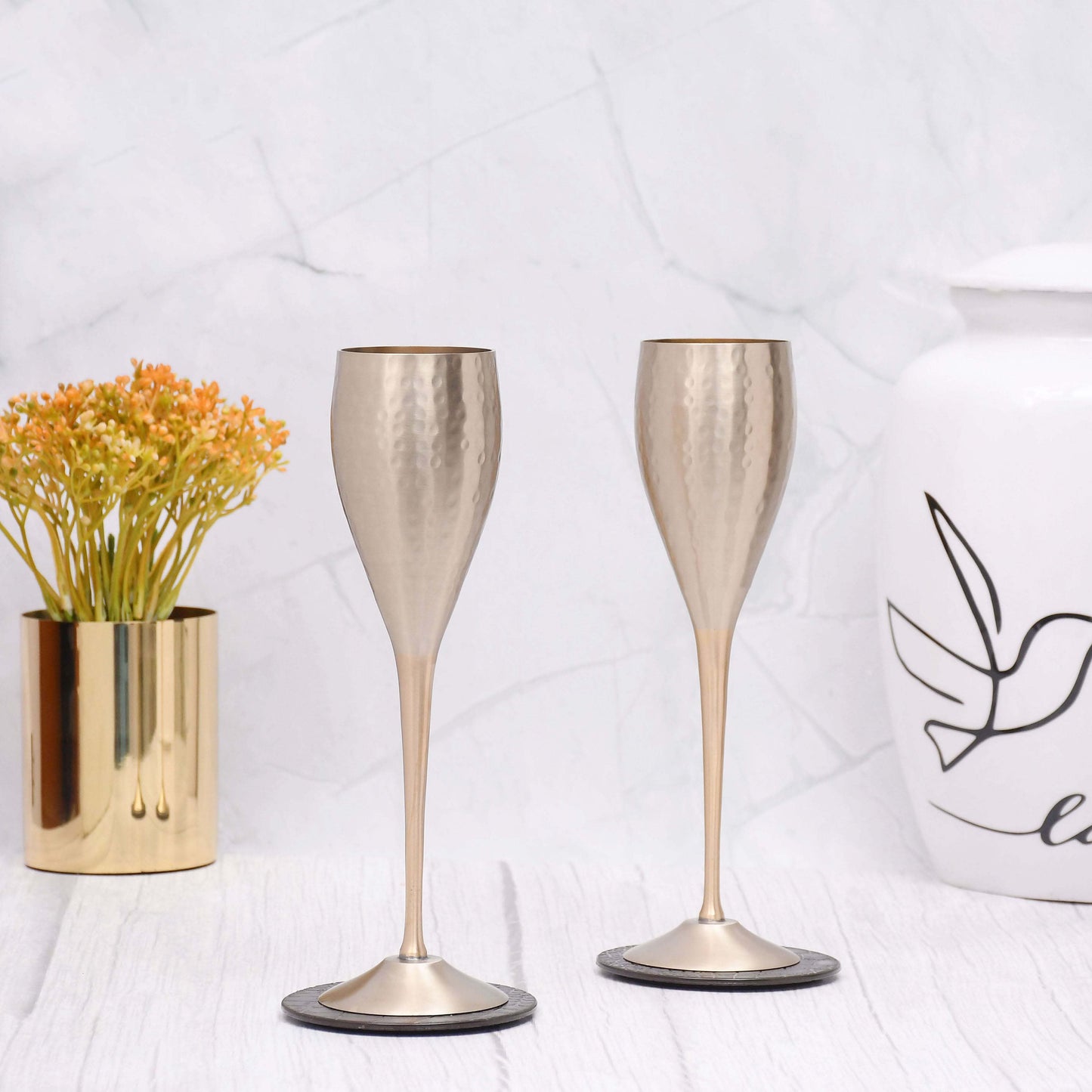 Beautifully Designed Round Brass Matt Finished Goblet Glasses | Set of 2 - Sama Homes