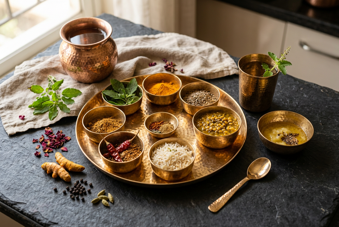 Inside the 10-Piece 1-Person Kansa Thali Set: Why Eating Off 78:22 Bell Metal Bronze Alkalizes Your Meal