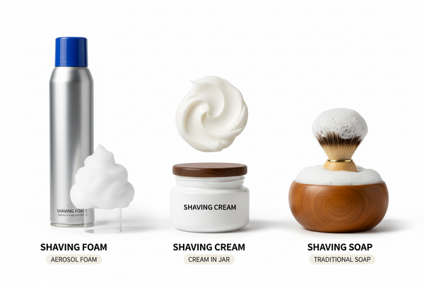 comparison between shaving foam, cream and soap