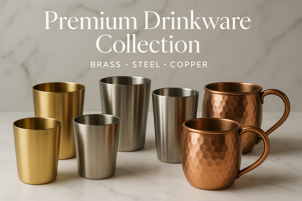 Drinkware Collection – Copper, Brass & Stainless Steel Water Bottles, Glasses & Tea/Coffee Sets | Sama Homes