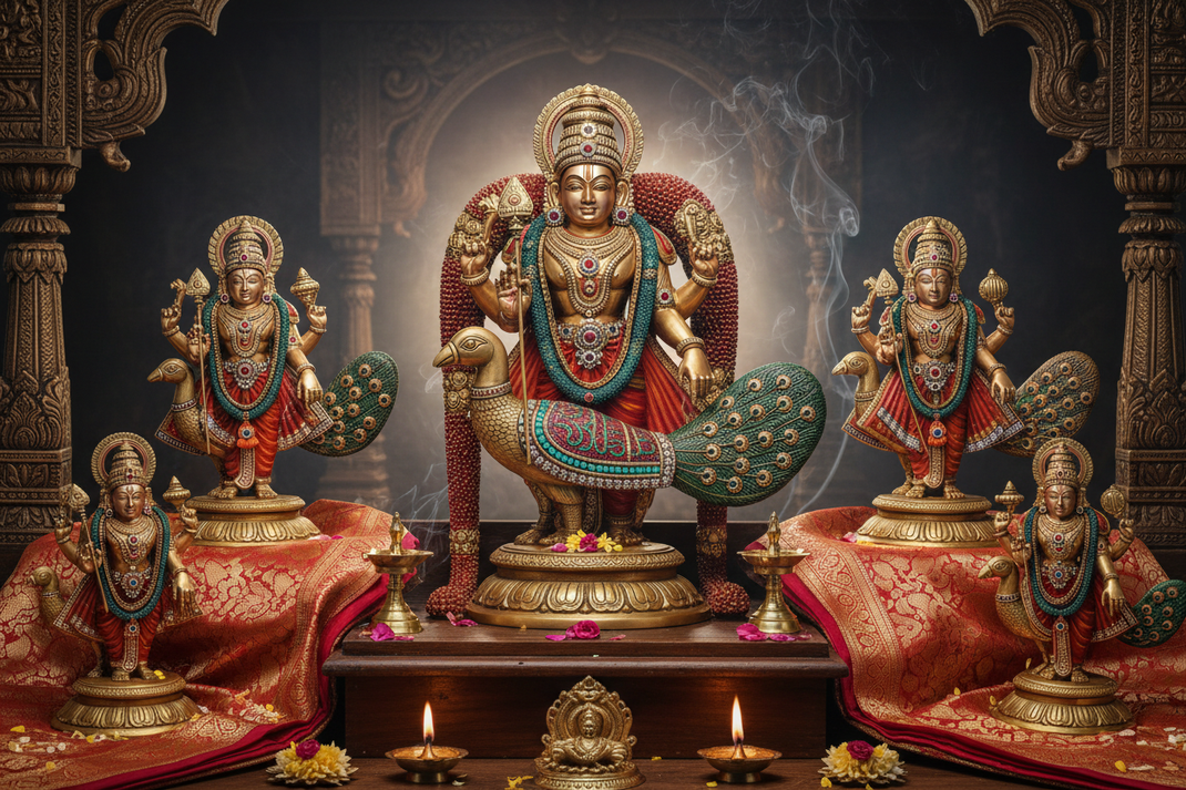 Lord Murugan Brass Idols | Kartikeya Statues & Spiritual Décor | Sama Homes