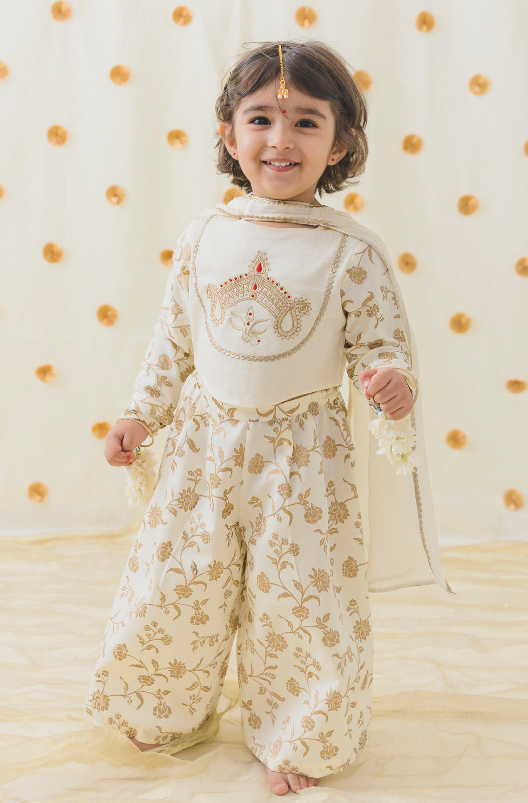 Devi Durga Co-ord Set - Cream