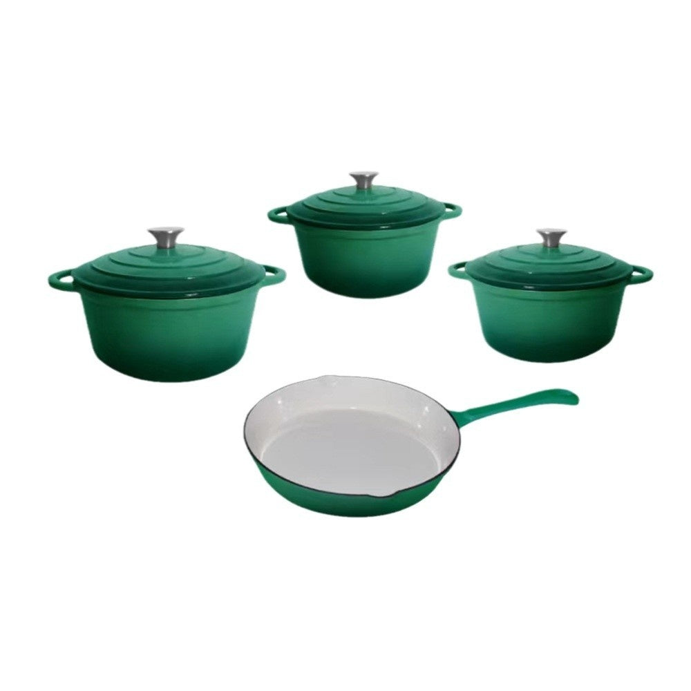Inner White Enameled Cast-iron Cookware Household Enamel Soup Deep Stew Casserole Four-piece Set - Image 6