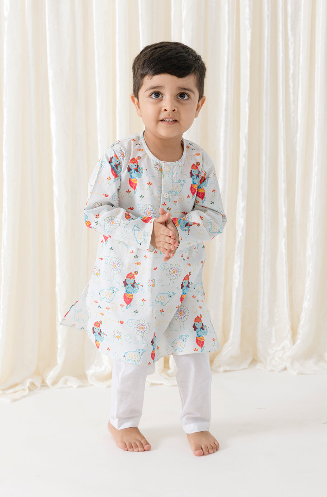 Krishna Blessing Kurta Pyjama Set - White - Image 7