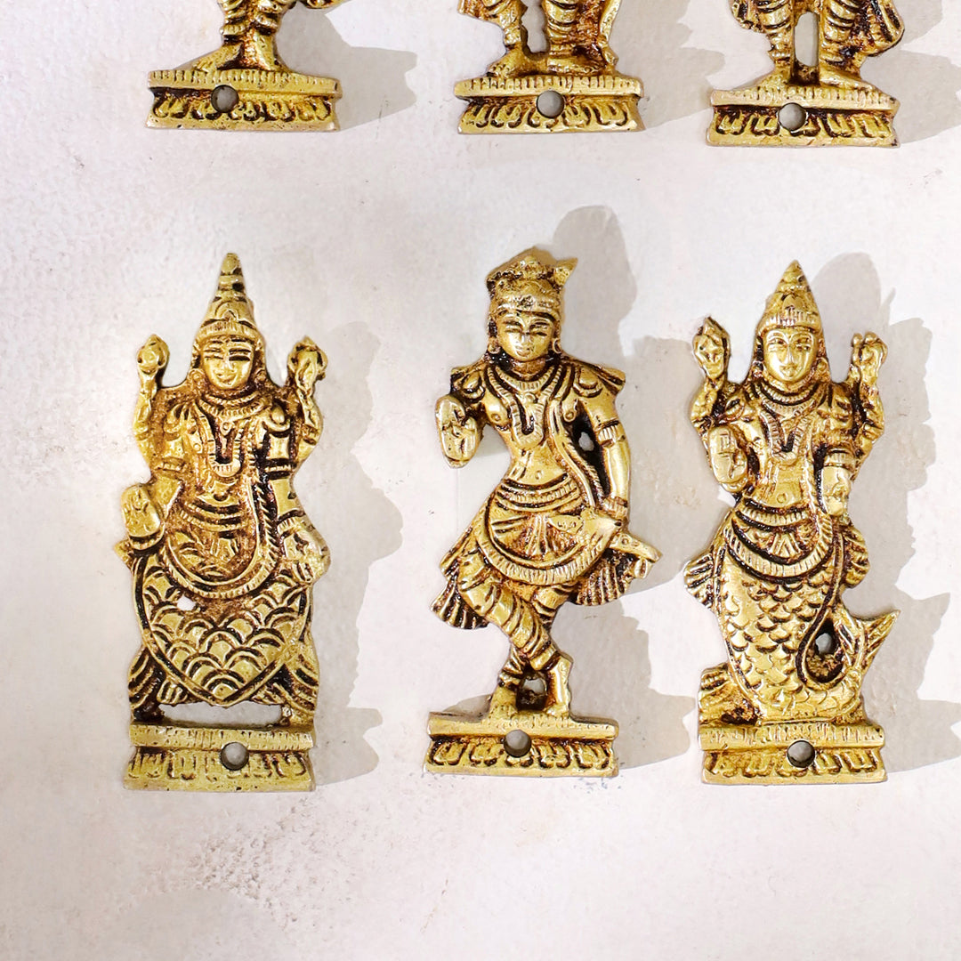 Brass Dashavatara Wall Hanging – Set of 10 Avatars of Lord Vishnu (3.8 Inch) - Image 3