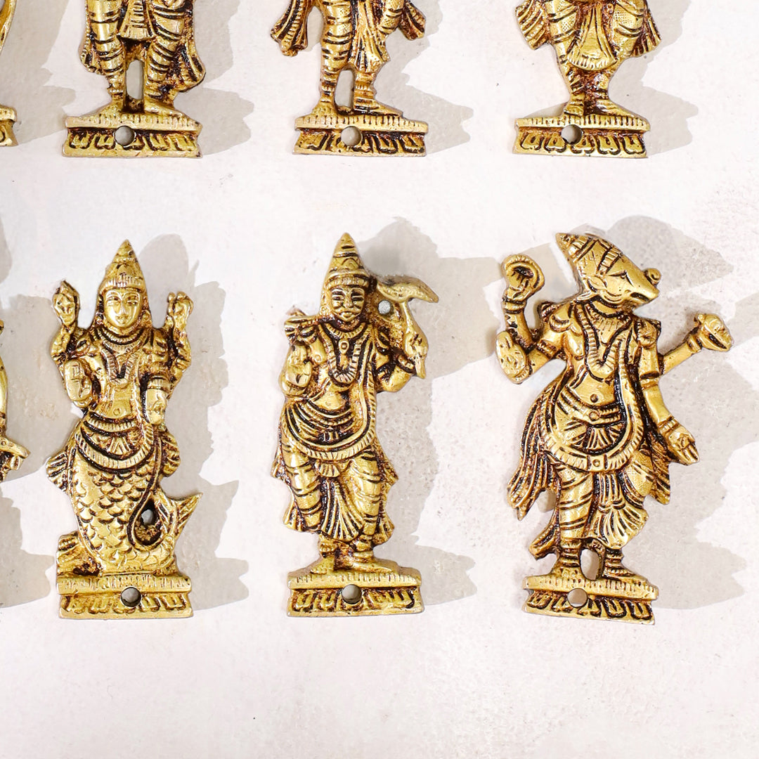 Brass Dashavatara Wall Hanging – Set of 10 Avatars of Lord Vishnu (3.8 Inch) - Image 4