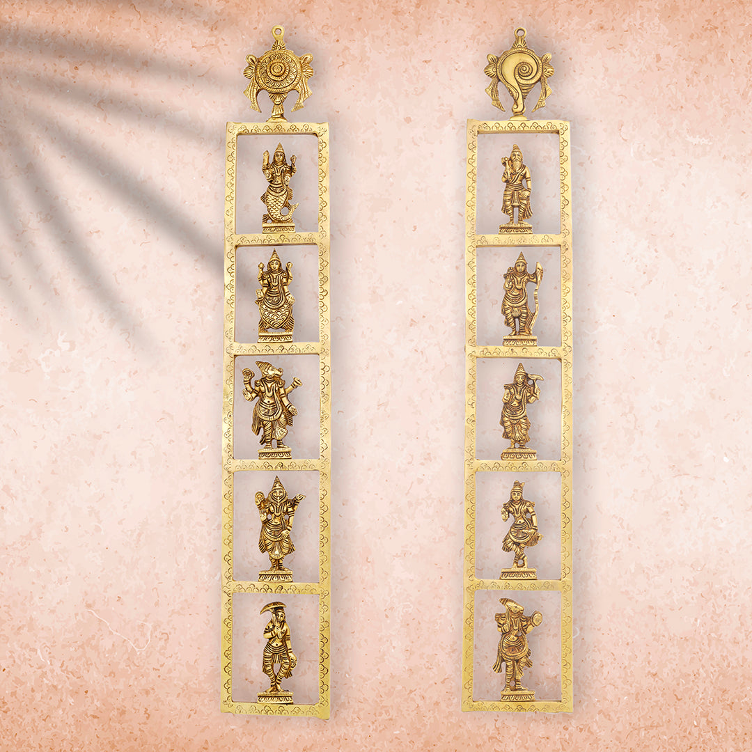 Brass Dashavatara / Vishnu Avatar Wall Hanging Set - Eco-friendly - Sama Homes