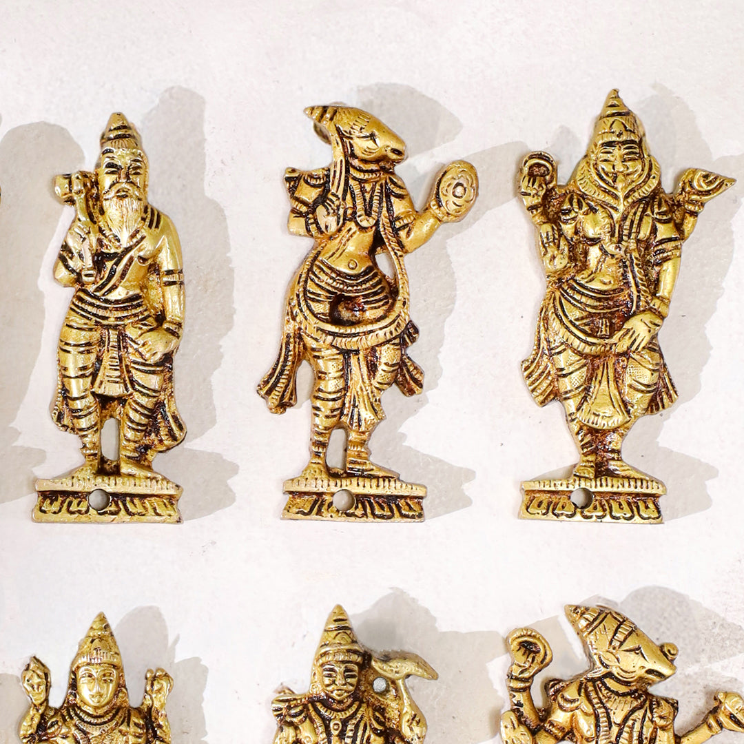 Brass Dashavatara Wall Hanging – Set of 10 Avatars of Lord Vishnu (3.8 Inch) - Image 5