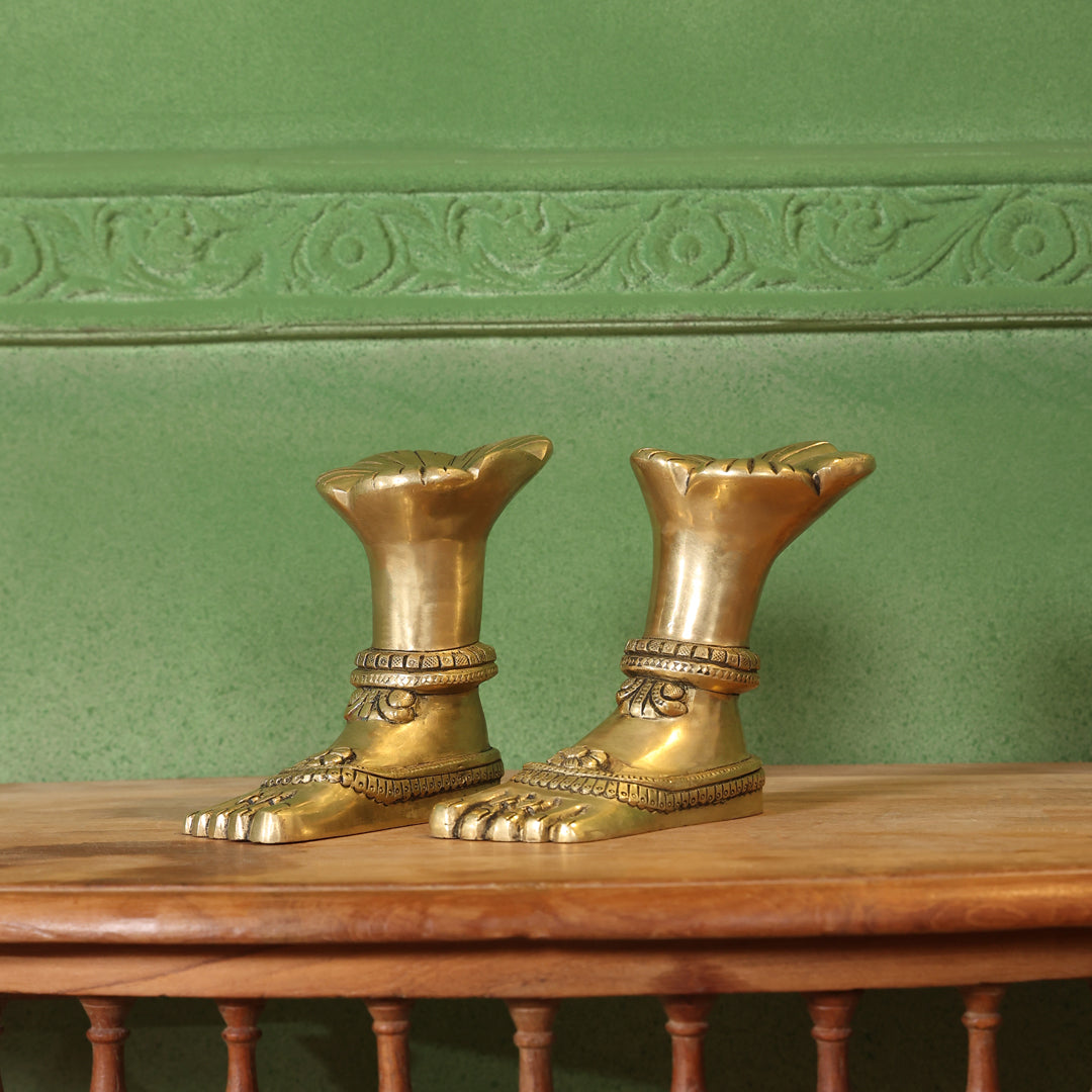 Brass Divine Goddess LakshmI Feet/Charan (5.5 Inch) - Eco-friendly - Sama Homes
