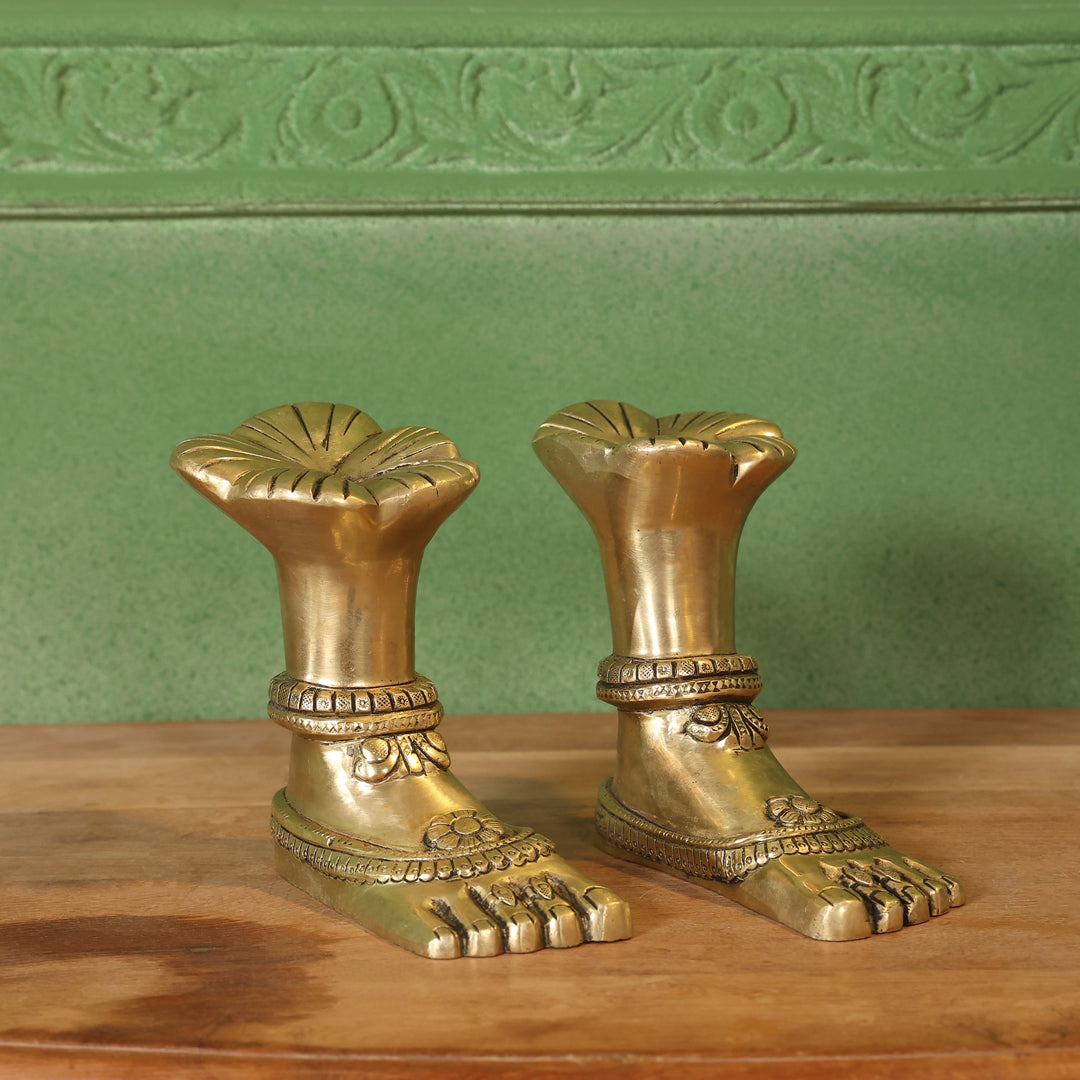 Brass Divine Goddess LakshmI Feet/Charan (5.5 Inch) - Image 4