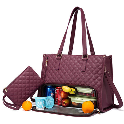 Fashionable Lunch Tote Bag Women's Thermal Insulation Lunch Box Leak-proof Crossbody Computer Storage Bag Quilted Large Capacity Handbag With Purse – Image 9