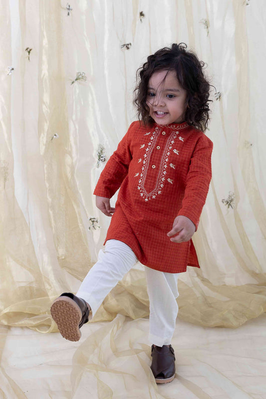 Chidiya Udd Zari Kurta Set - Red