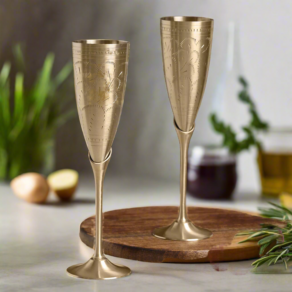 Brass Goblet Set or Long Wine Glasses | Set of 4 Pcs