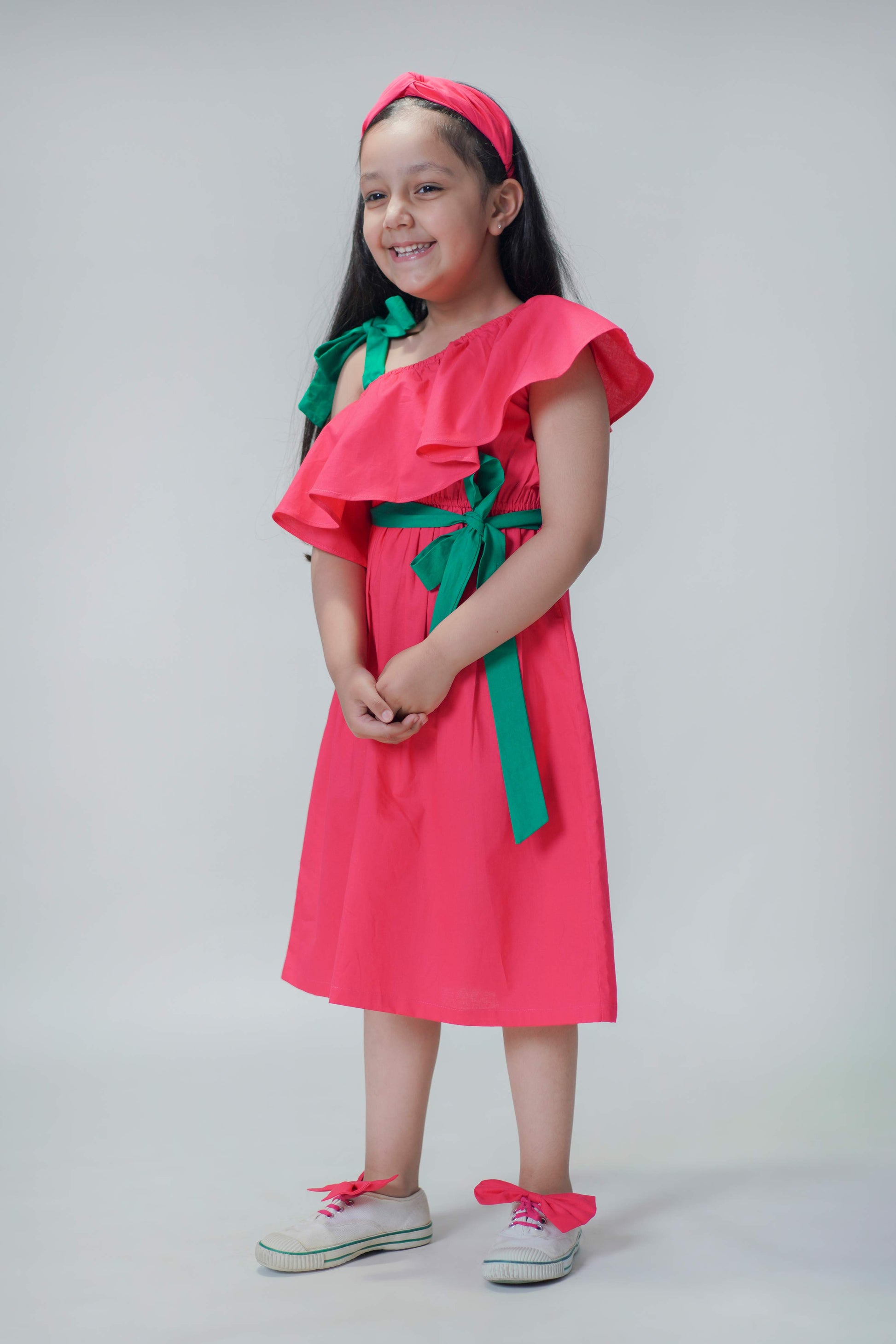 Girls Solid Ruffle Dress-Pink - Eco-friendly - Sama Homes