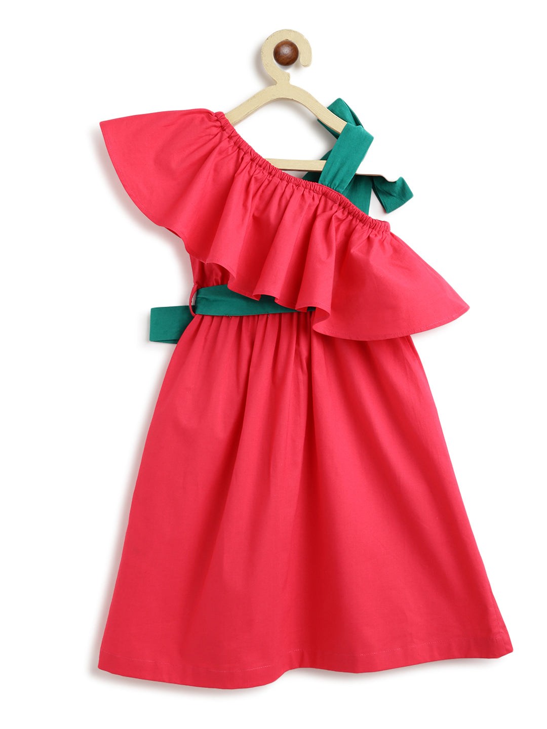 Girls Solid Ruffle Dress-Pink - Image 5
