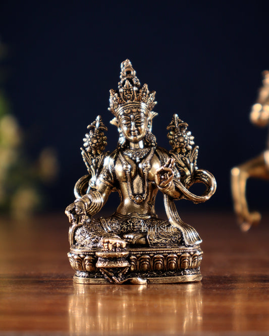 Pure Superfine Brass Buddhist Green Tara Miniature Idol 2 inch - Sama Homes Idol - Brass Sculpture