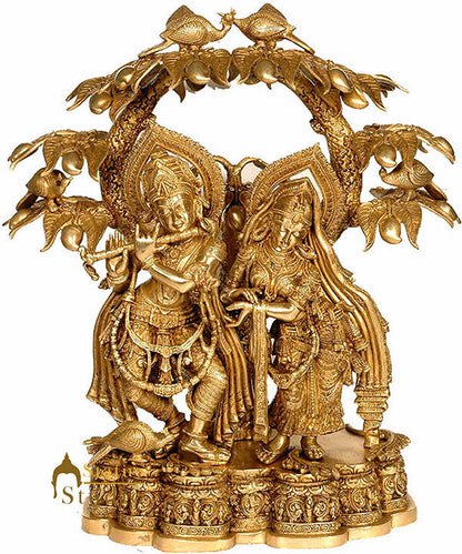 Brass Indian Hindu Lord Radha Krishna Under the Tree Fine Décor Large Size 30" by vendor-unknown - Hindu Gods