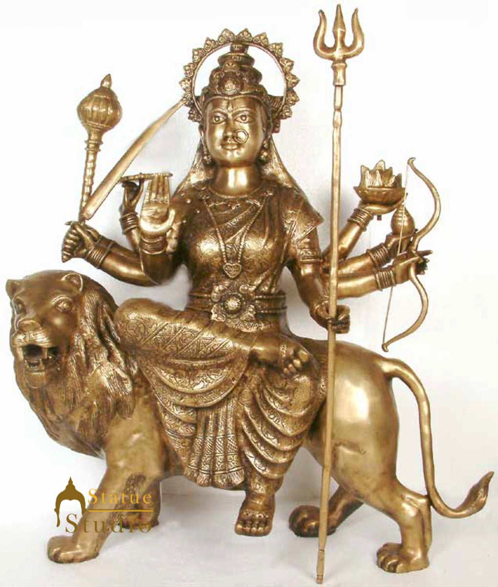 Large Indian Brass Hindu Goddess Maa Durga Murti Statue For Temple And Home 35" - Image 2