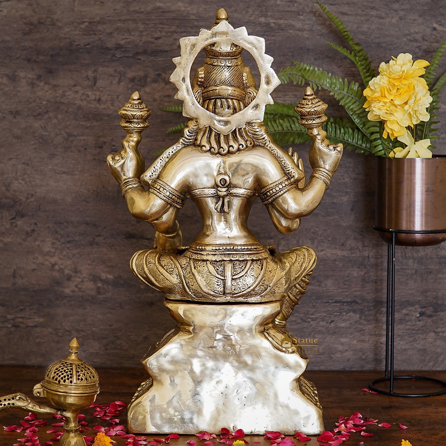 Large Size Indian Brass Hindu Goddess Maa Laxmi Idol For Diwali Gifting 29" - Image 3