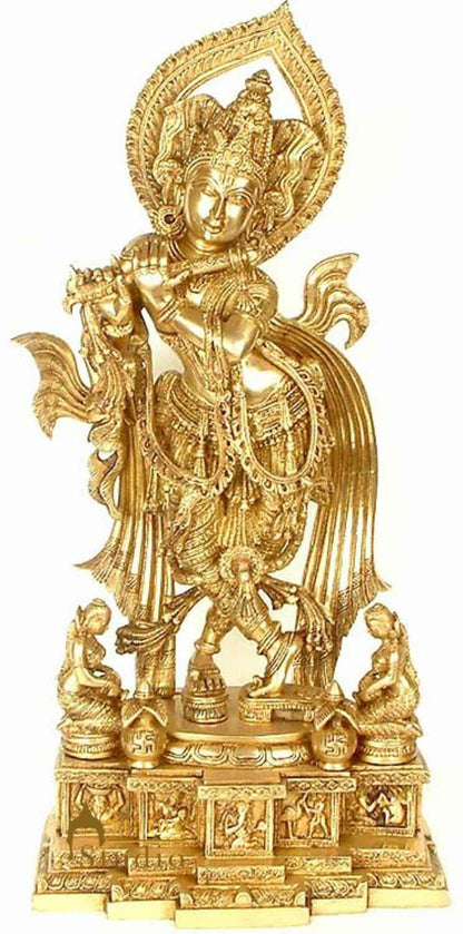 Large Size Indian Brass Hindu God Murli Manohar Lord Krishna With Flute 26" by vendor-unknown - Hindu Gods (View 2)