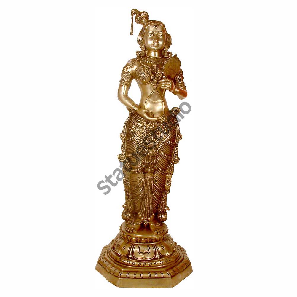 Large Size India Khajuraho Celestial Apsara With Mirror Fine Décor Showpiece 52" - Image 2