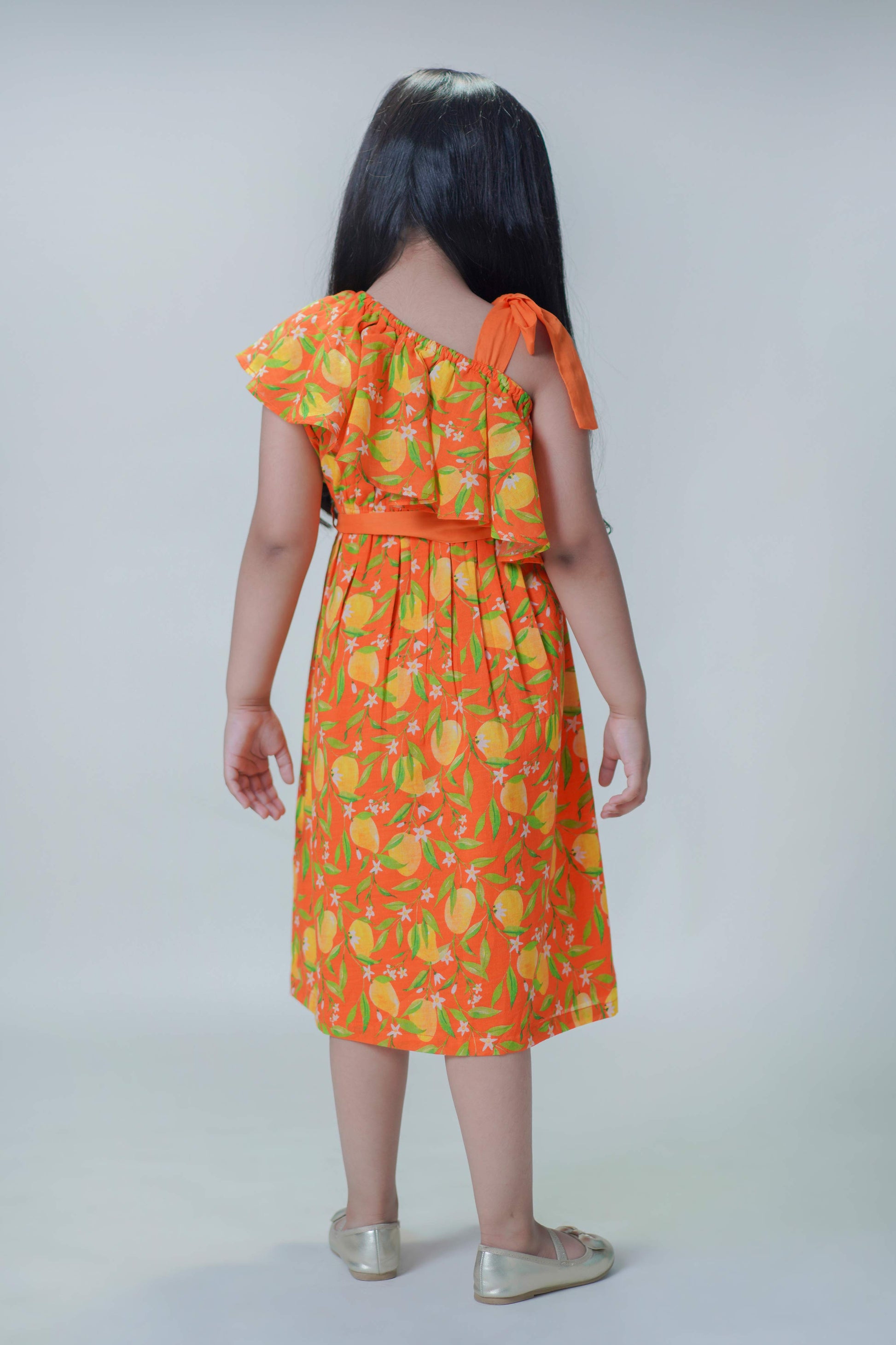 One Shoulder Mango Dress-Orange - Image 3