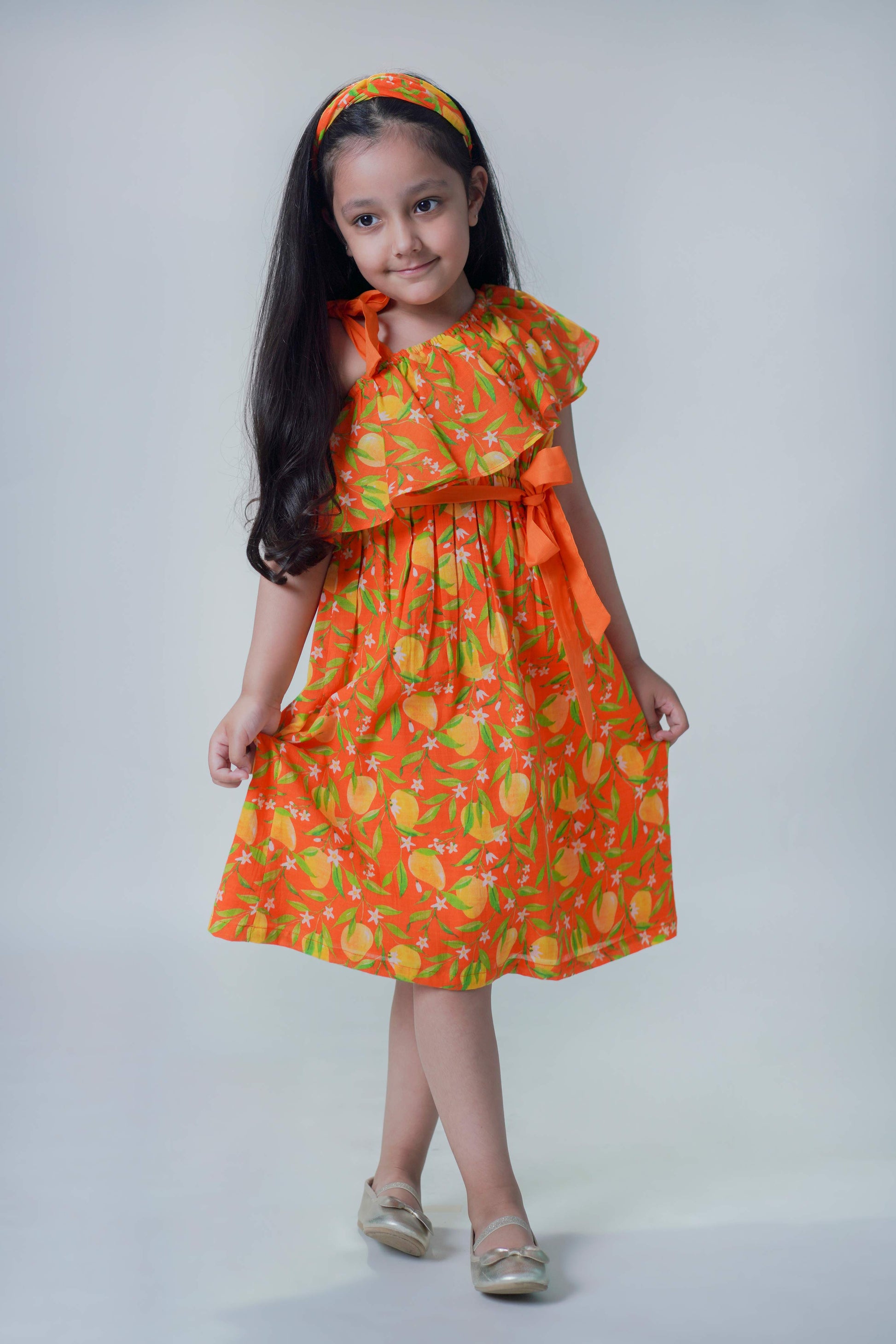 One Shoulder Mango Dress-Orange - Eco-friendly - Sama Homes