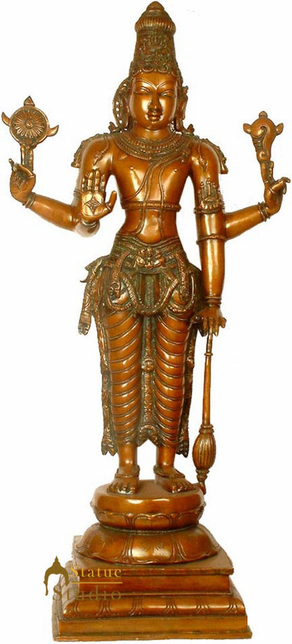 Indian Large Size Antique Bronze Hindu Deity Lord Vishnu Bhagwan Idol 39" by vendor-unknown - Hindu Gods (View 2)