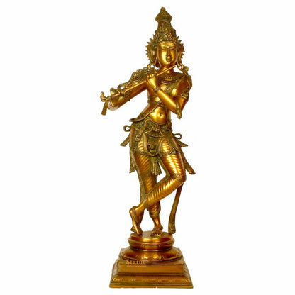 Indian Brass Handicraft Hindu God Murli Manohar Lord Krishna Masterpiece 3 Feet by vendor-unknown - Hindu Gods