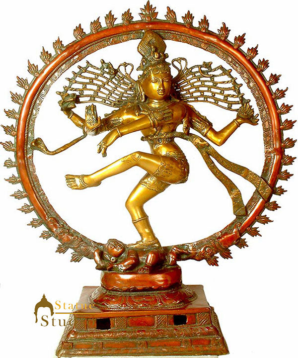 Large Size Brass Hindu God Pure Dancing Natraja Statue For Home Office Décor 40" - Eco-friendly - Sama Homes