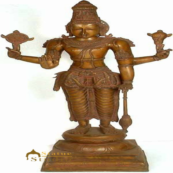 Bronze Antique Large Size Indian Hindu God Divine Lord Shri Vishnu Ji Murti 38" - Eco-friendly - Sama Homes