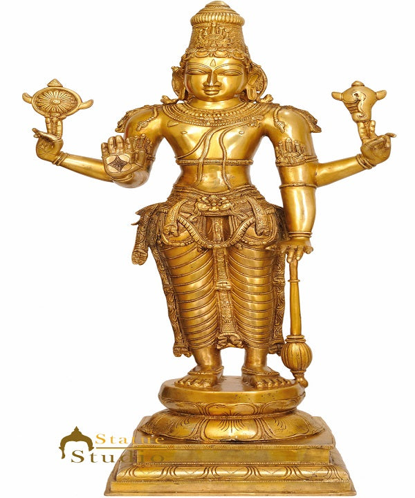 Bronze Antique Large Size Indian Hindu God Cosmic Lord Shri Vishnu Ji Murti 38" - Image 2