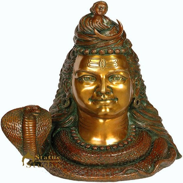 Brass Large Size Shiva Head with Crescent Moon and River Ganga 27 Inch - Image 3
