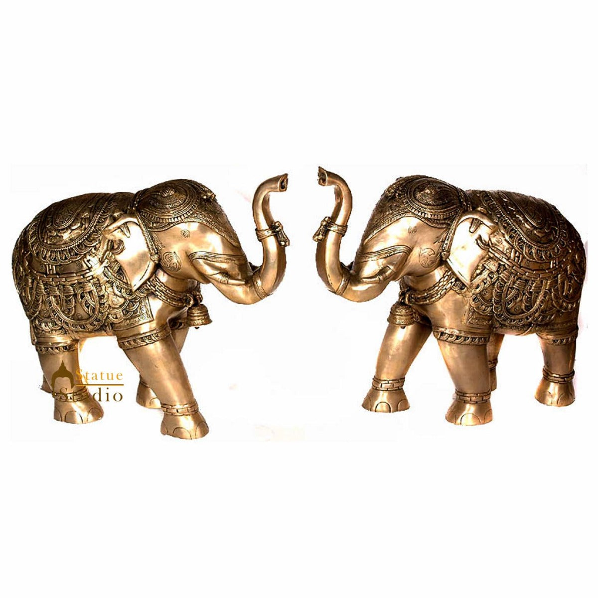 Large Size Brass Handicraft Elephant Pair Statue For Fengshui Vastu Décor 21"
