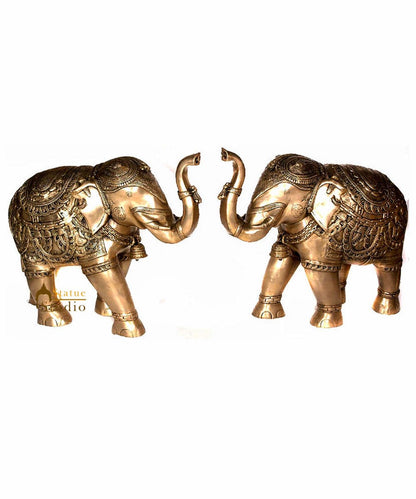 Large Size Brass Handicraft Elephant Pair Statue For Fengshui Vastu Décor 21" by vendor-unknown - Decor