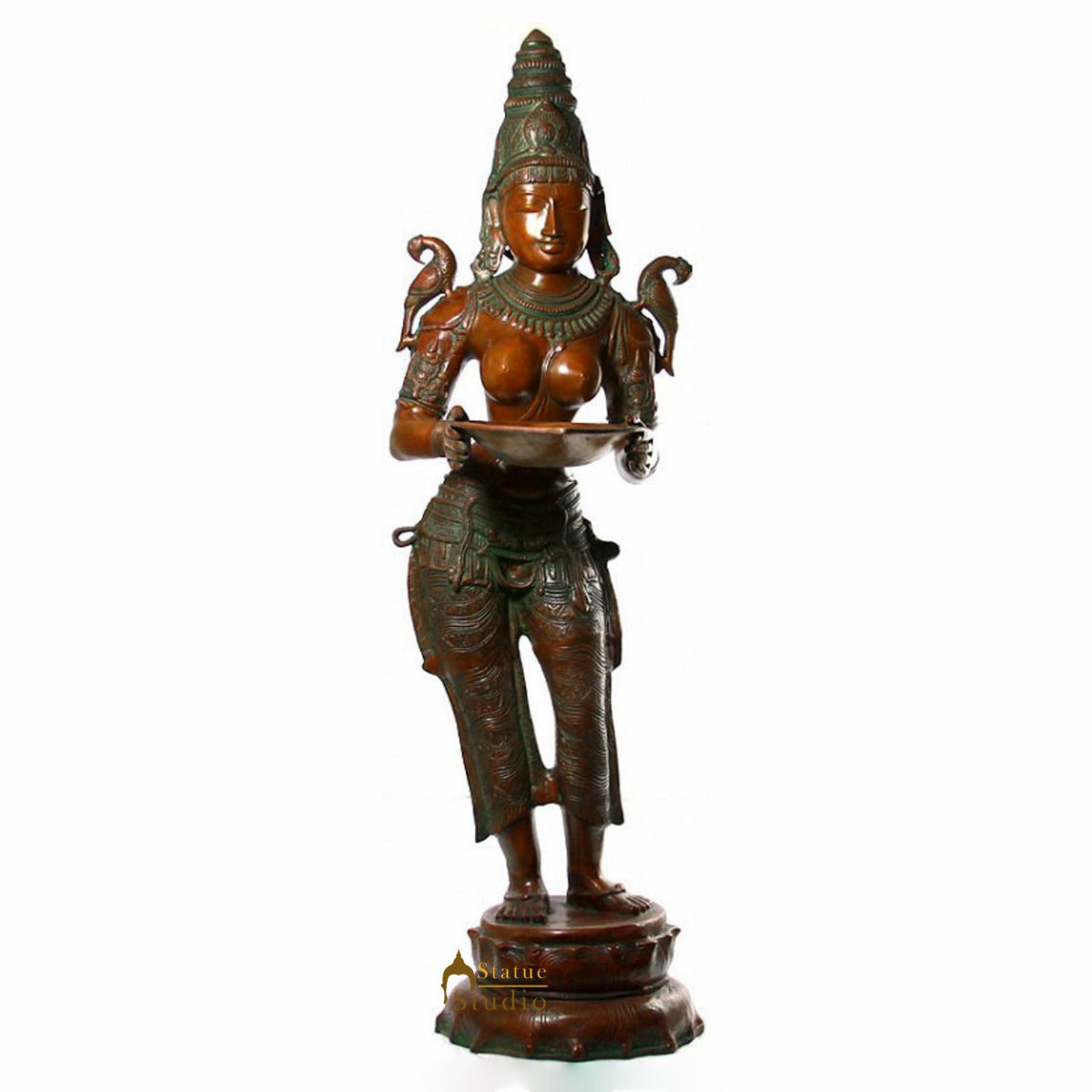 Indian Brass Celestial Apsara Deep Lady Deeplaxmi Diwali Gifting Décor 45" - Image 2