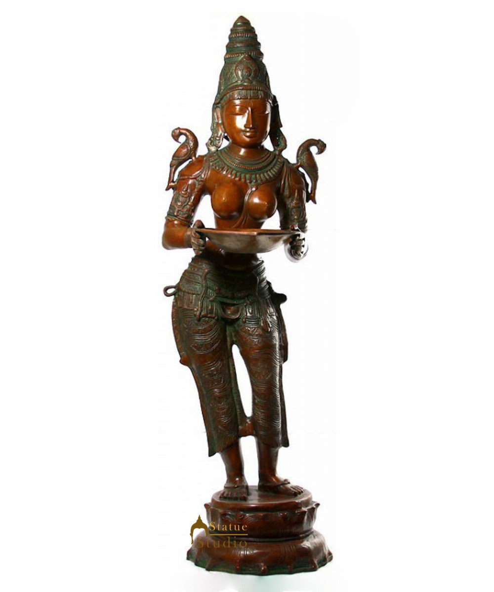 Indian Brass Celestial Apsara Deep Lady Deeplaxmi Diwali Gifting Décor 45" - Eco-friendly - Sama Homes