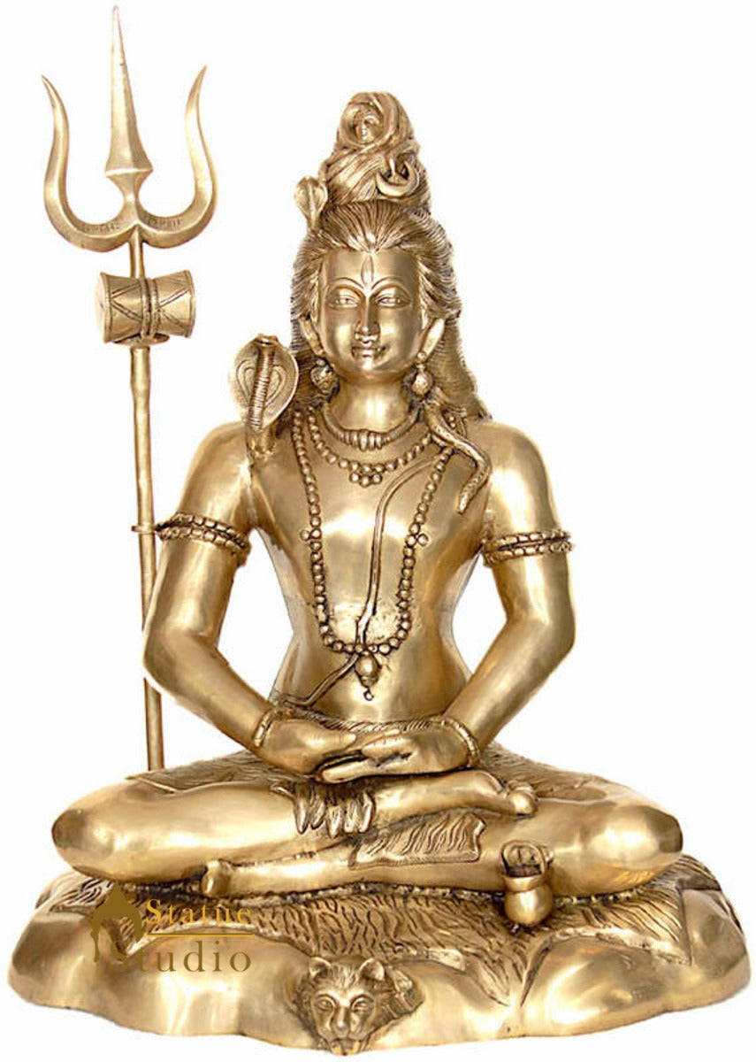 Brass Large Size Lord Mahayogi Shiva Statue in Pranayama 28 Inch - Image 4